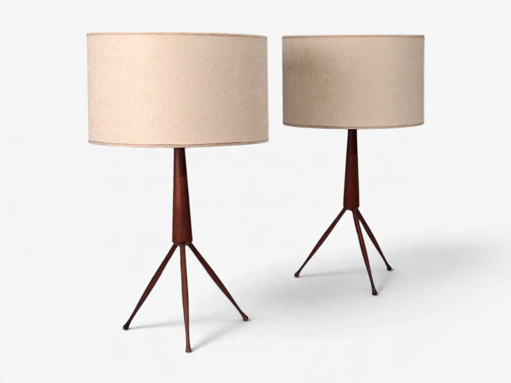 Danish Modern, Tripod Table Lamps, Teak, Fabric, Denmark, 1960s