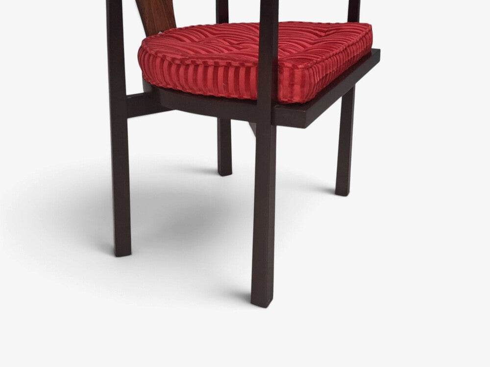 Edward Wormley, Horseshoe Chairs, Mahogany, Rosewood, Red Fabric, USA, 1950s