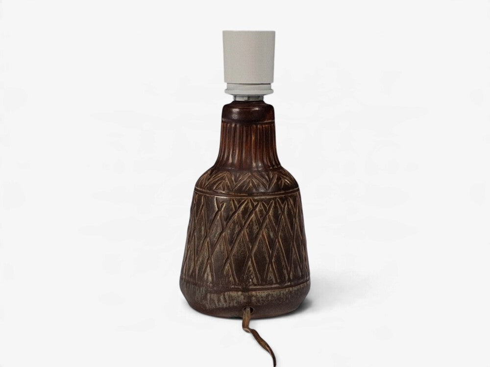 Johgus Bornholm, Rustic Table Lamp, Brown Glazed Ceramic, Denmark, c. 1970s