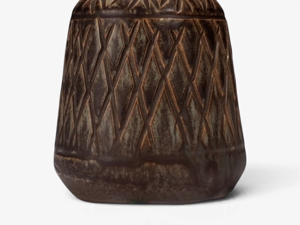Johgus Bornholm, Rustic Table Lamp, Brown Glazed Ceramic, Denmark, c. 1970s