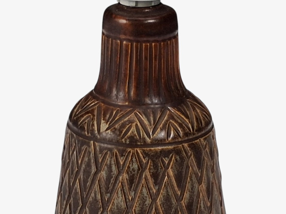 Johgus Bornholm, Rustic Table Lamp, Brown Glazed Ceramic, Denmark, c. 1970s