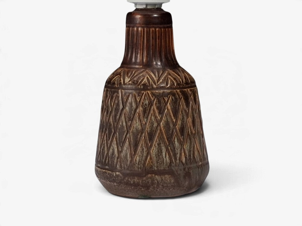 Johgus Bornholm, Rustic Table Lamp, Brown Glazed Ceramic, Denmark, c. 1970s