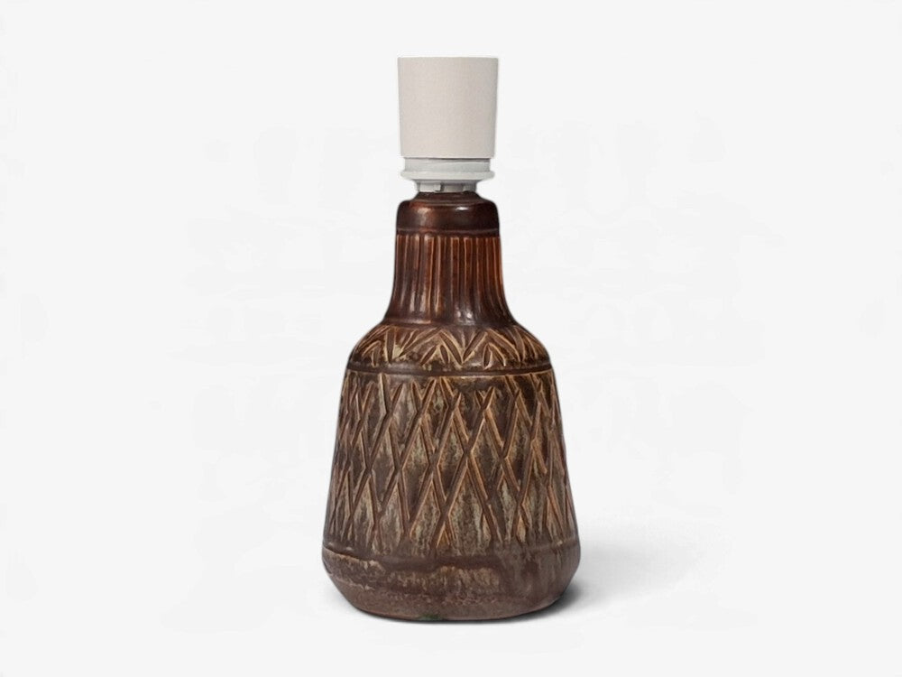 Johgus Bornholm, Rustic Table Lamp, Brown Glazed Ceramic, Denmark, c. 1970s