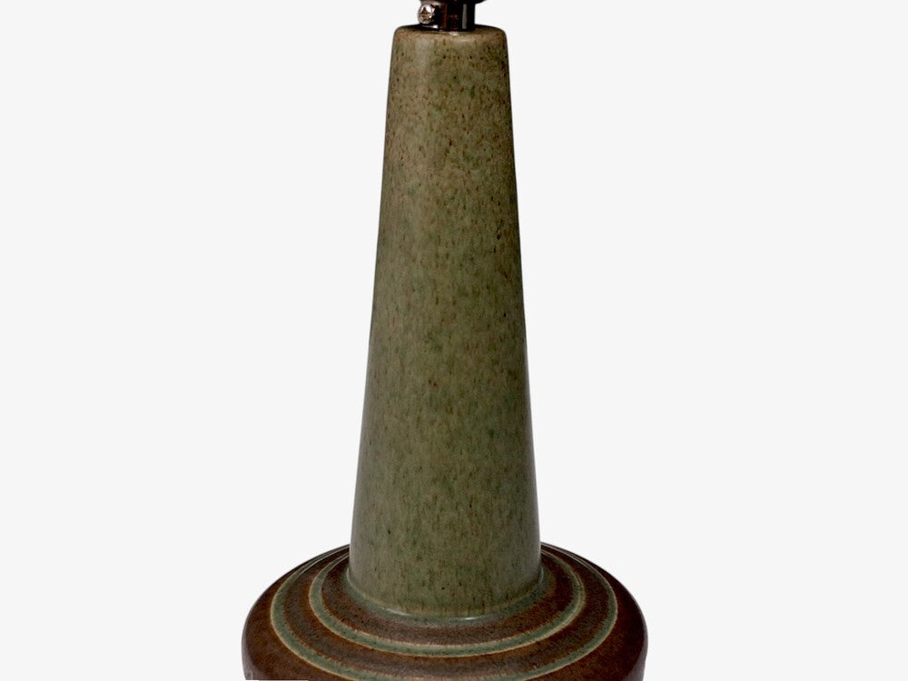 PM Keramik, Tall Table Lamp, Green and Brown Carved Ceramic, Denmark, 1960s