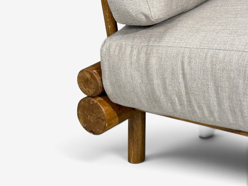 Charlotte Perriand, Rare 'La Cachette' Lounge Chairs, Oak, Fabric, France, 1960s