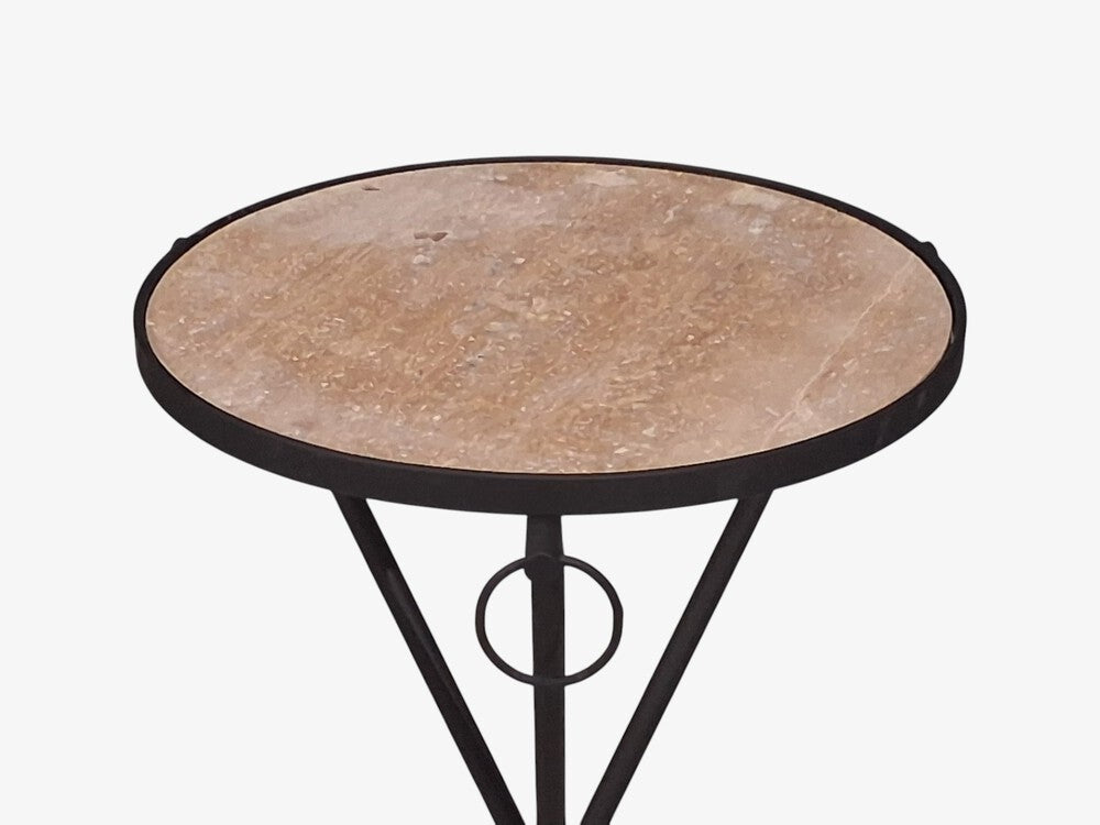 Jean-Michel Frank Style, Side Tables, Painted Iron, Travertine, 20th c.