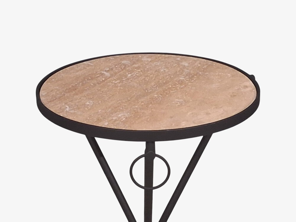 Jean-Michel Frank Style, Side Tables, Painted Iron, Travertine, 20th c.