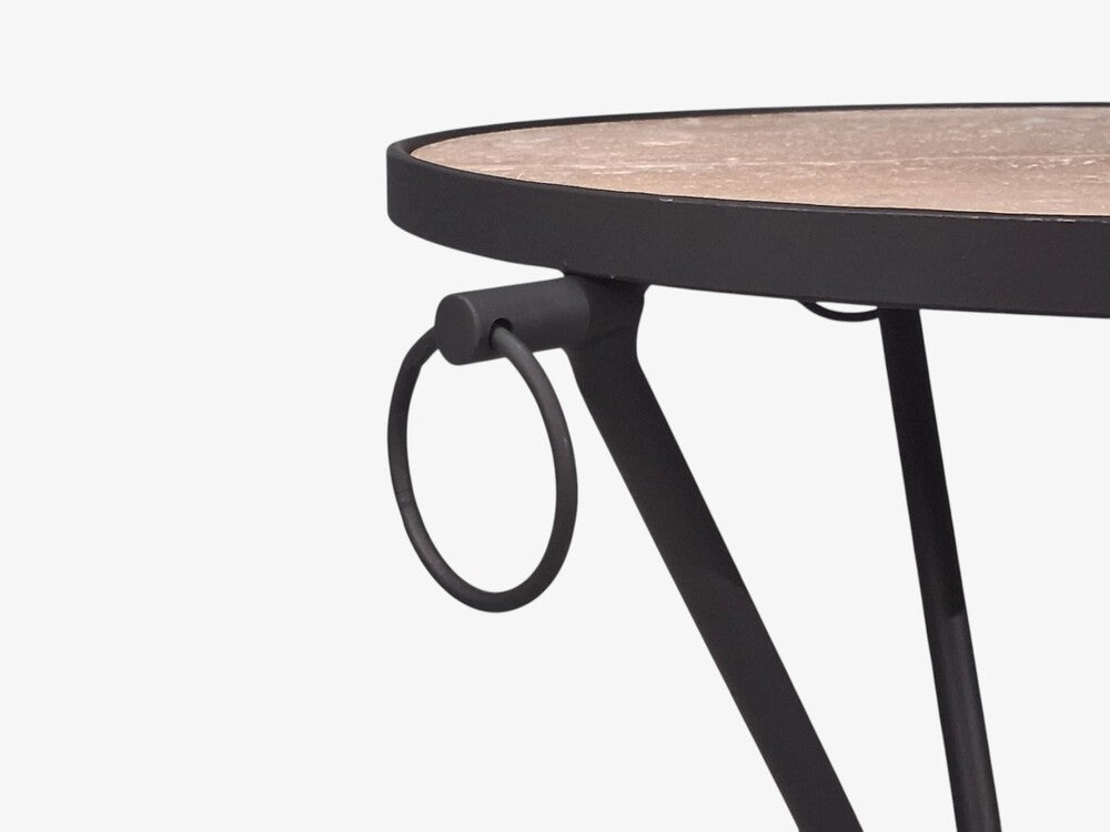 Jean-Michel Frank Style, Side Tables, Painted Iron, Travertine, 20th c.