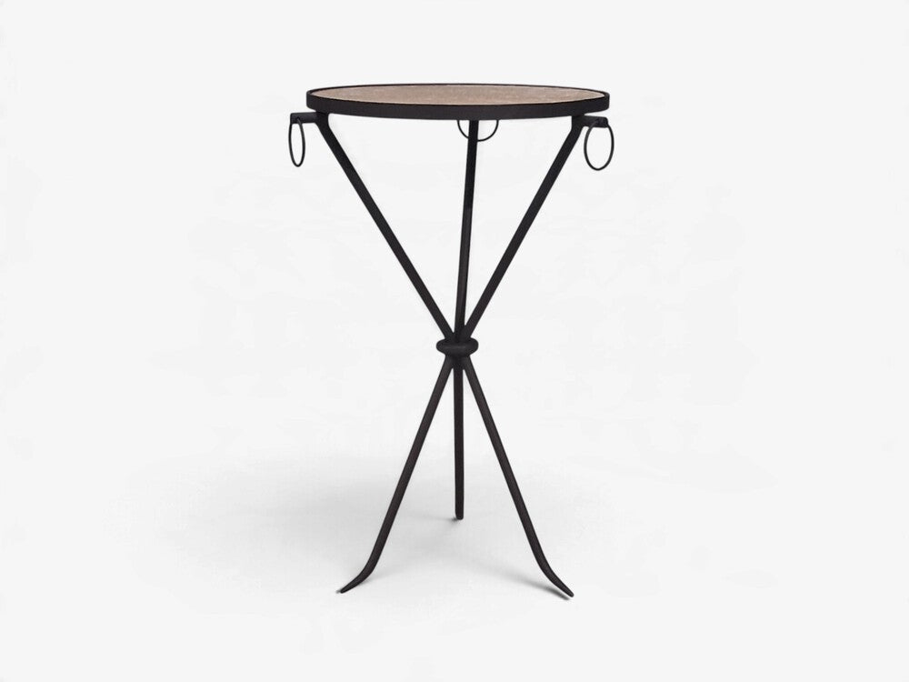 Jean-Michel Frank Style, Side Tables, Painted Iron, Travertine, 20th c.