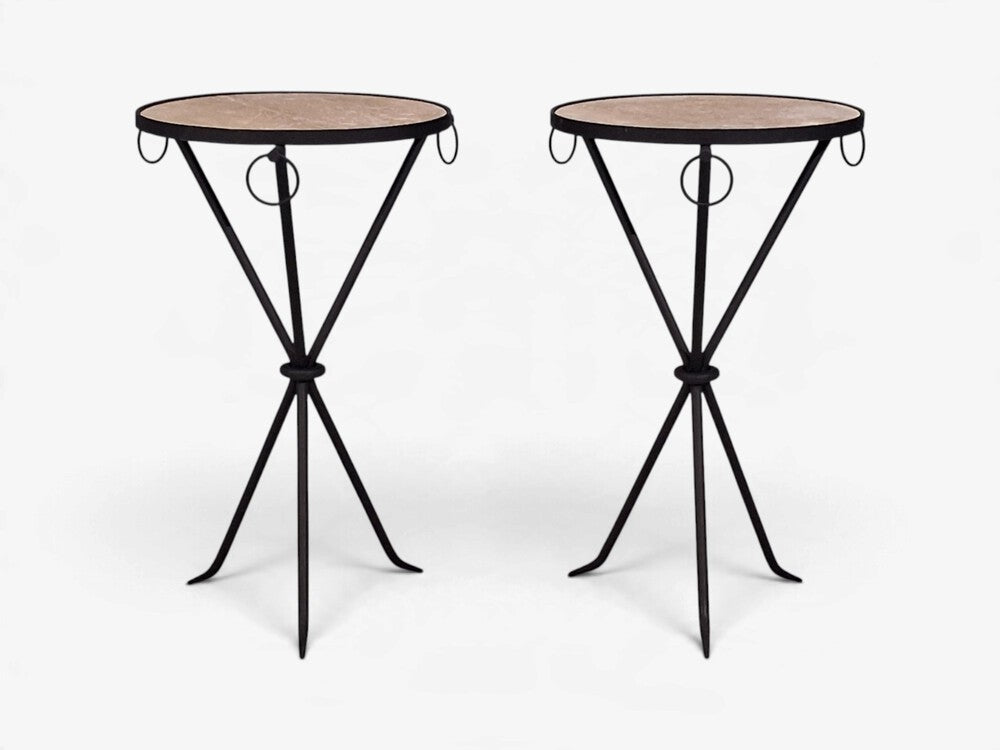 Jean-Michel Frank Style, Side Tables, Painted Iron, Travertine, 20th c.