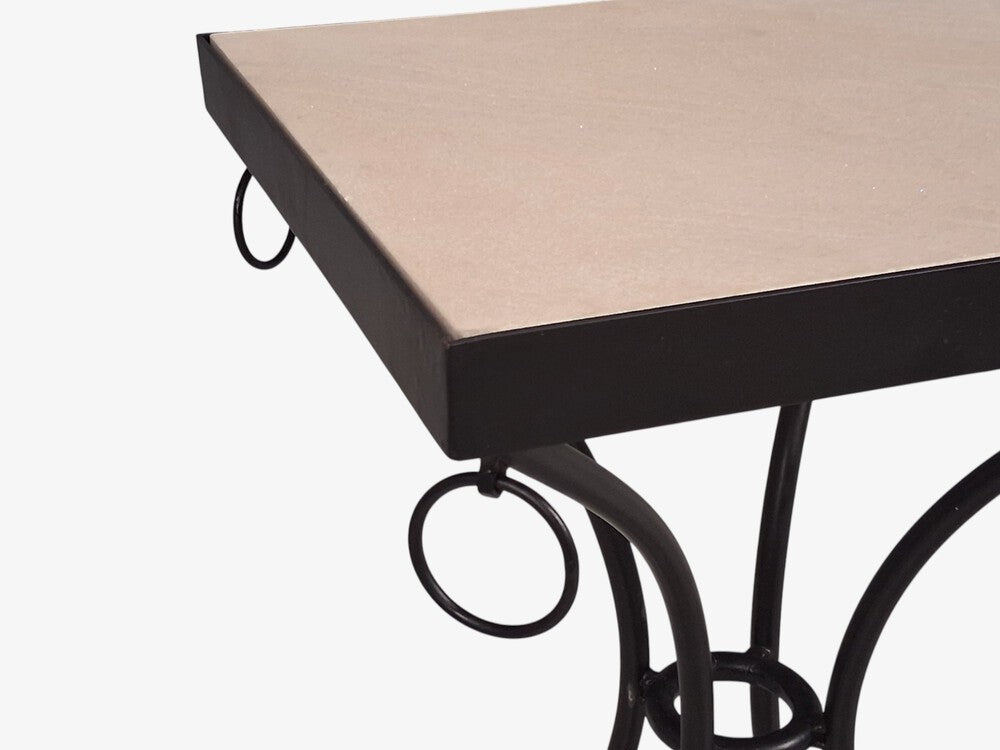 Jean-Michel Frank Style, Square Side Tables or Gueridons, Painted Iron, Stone, 21st c.