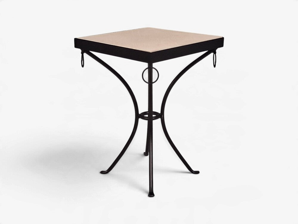 Jean-Michel Frank Style, Square Side Tables or Gueridons, Painted Iron, Stone, 21st c.