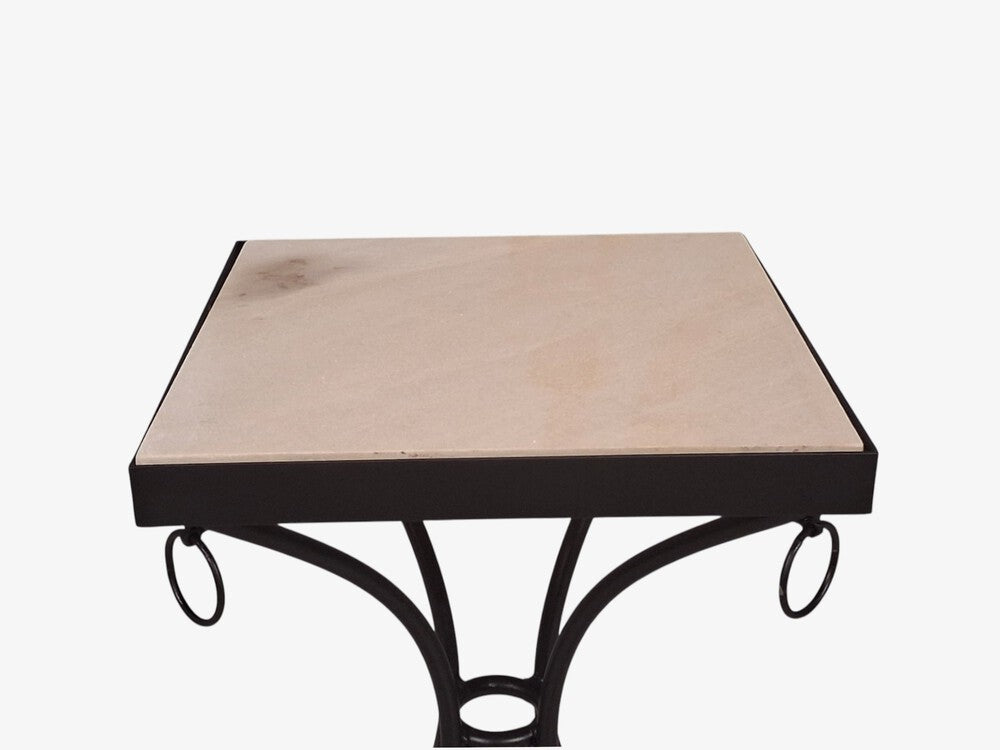 Jean-Michel Frank Style, Square Side Tables or Gueridons, Painted Iron, Stone, 21st c.