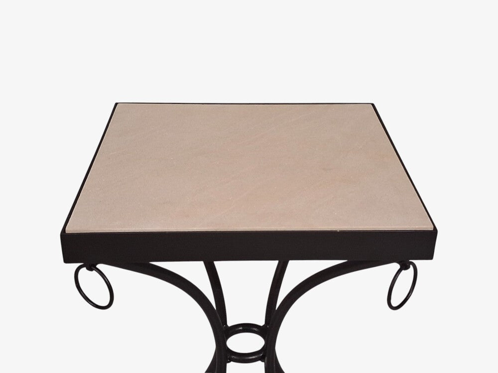 Jean-Michel Frank Style, Square Side Tables or Gueridons, Painted Iron, Stone, 21st c.