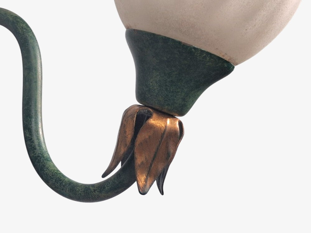 Italian Modern, Floral Wall Sconces, Green Metal, Bronze, Glass, Italy, 1960s