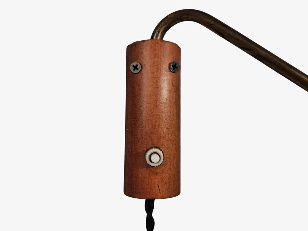 Danish Modern, Articulating Wall Sconce, Brass, Beech Wood, Denmark, 1940s