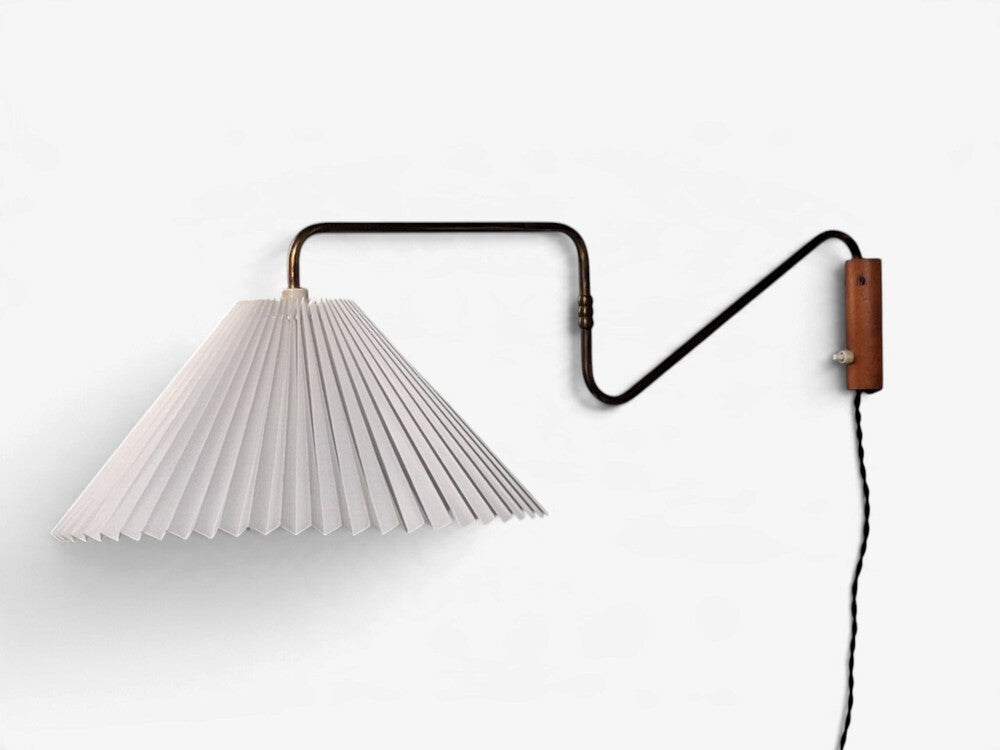 Danish Modern, Articulating Wall Sconce, Brass, Beech Wood, Denmark, 1940s