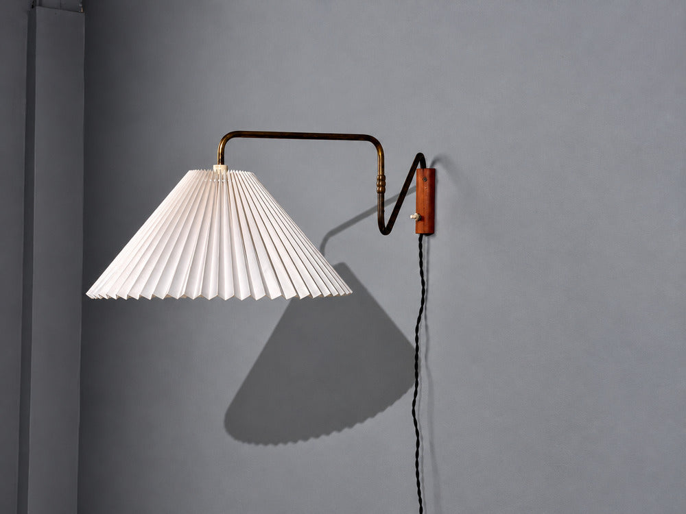 Danish Modern, Articulating Wall Sconce, Brass, Beech Wood, Denmark, 1940s