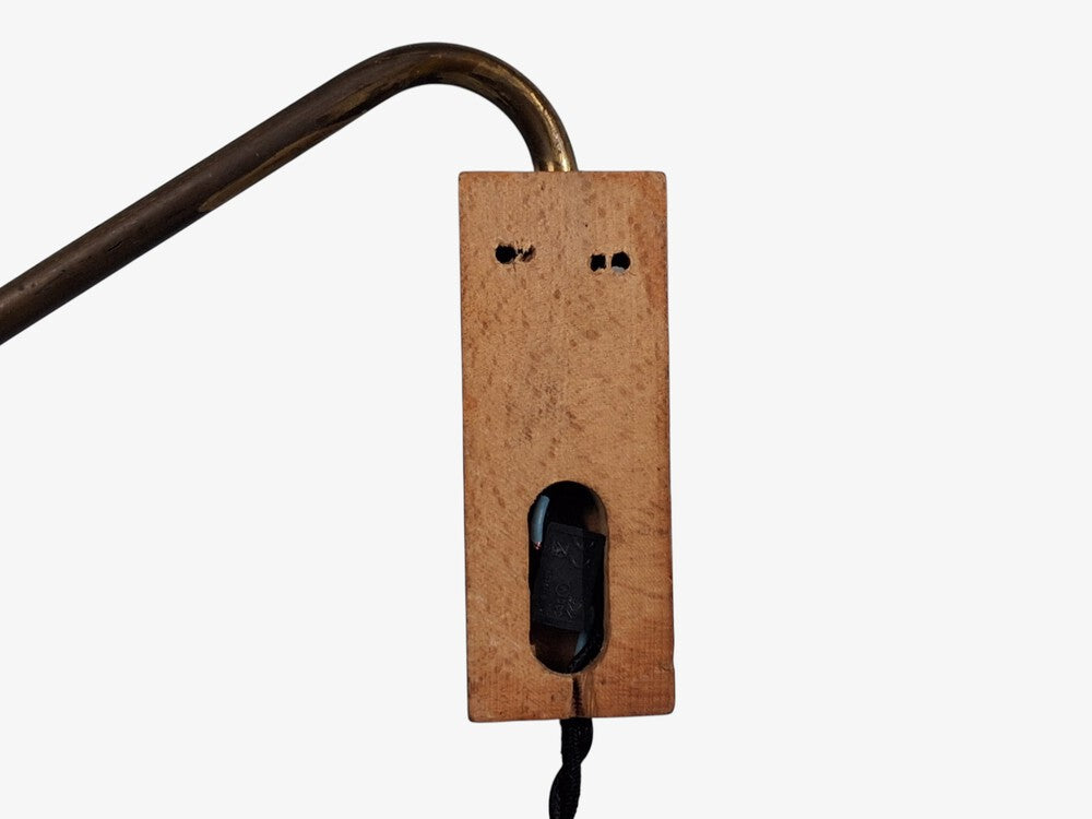 Danish Modern, Articulating Wall Sconce, Brass, Beech Wood, Denmark, 1940s