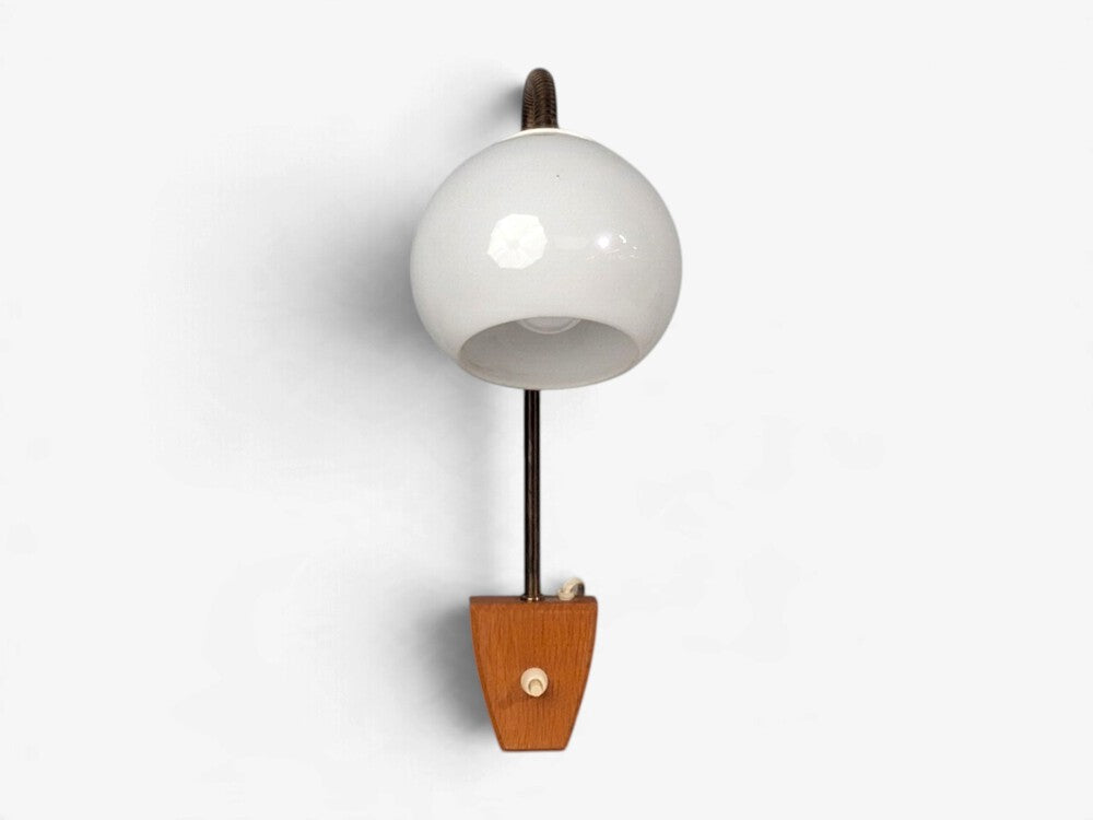 Swedish Modern, Clip-On Task Light, Brass, Wood, Glass, Sweden, 1950s