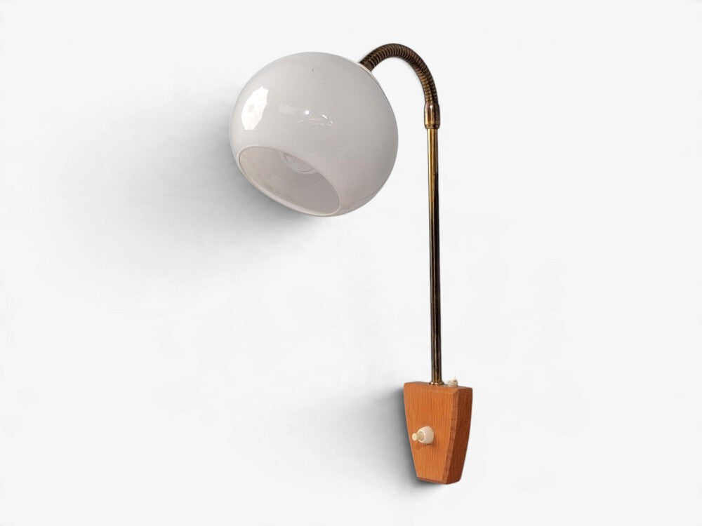 Swedish Modern, Clip-On Task Light, Brass, Wood, Glass, Sweden, 1950s