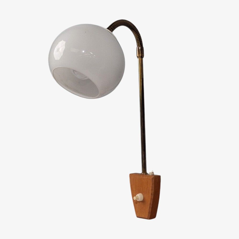 Swedish Modern, Clip-On Task Light, Brass, Wood, Glass, Sweden, 1950s