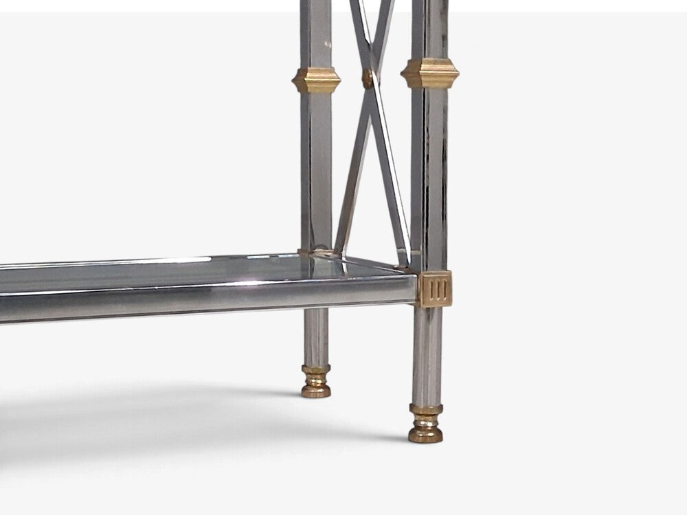 Maison Jansen Style, Neoclassical Console Table, Chrome, Brass, France, 1970s