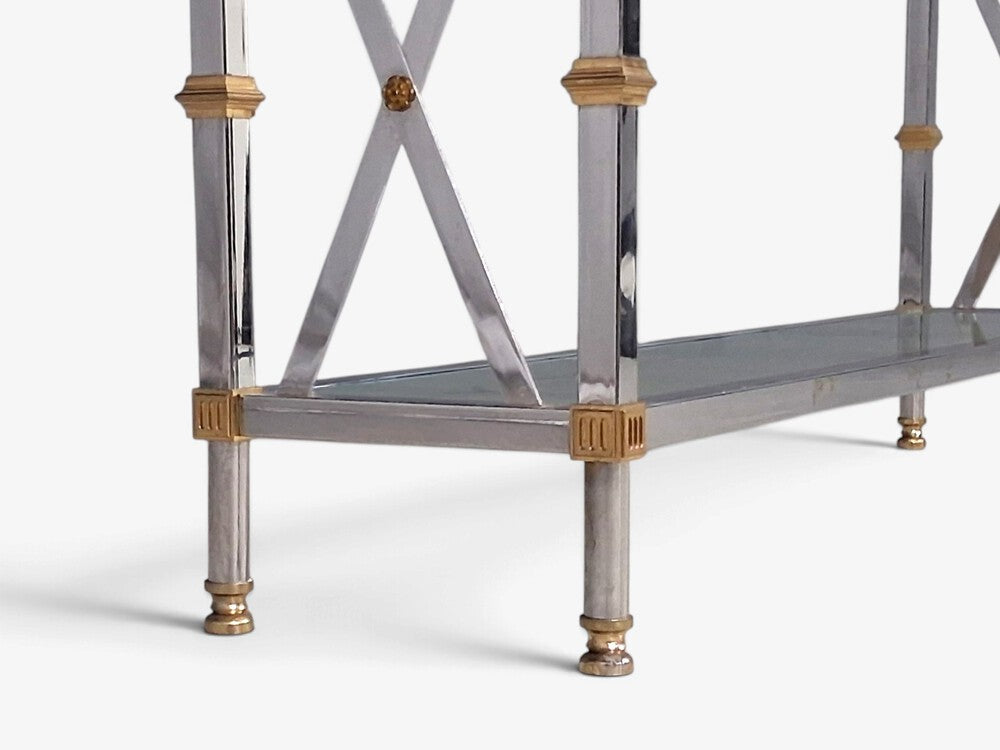 Maison Jansen Style, Neoclassical Console Table, Chrome, Brass, France, 1970s