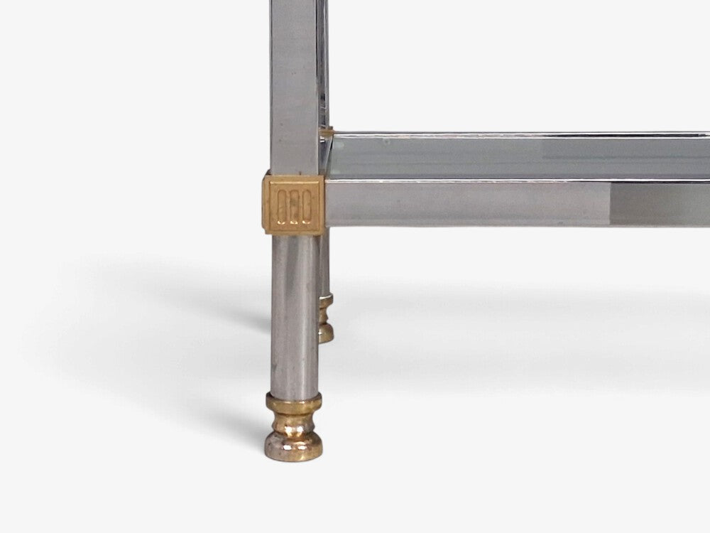 Maison Jansen Style, Neoclassical Console Table, Chrome, Brass, France, 1970s