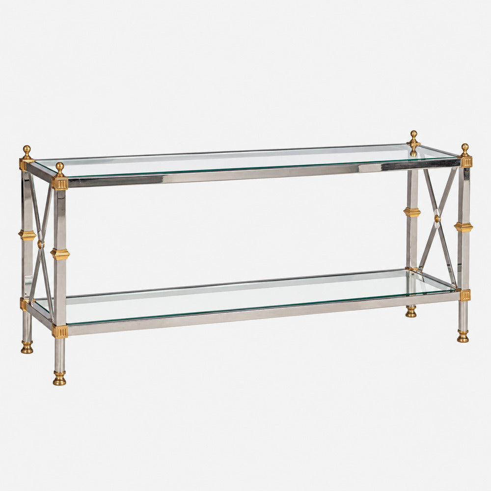 Maison Jansen Style, Neoclassical Console Table, Chrome, Brass, France, 1970s