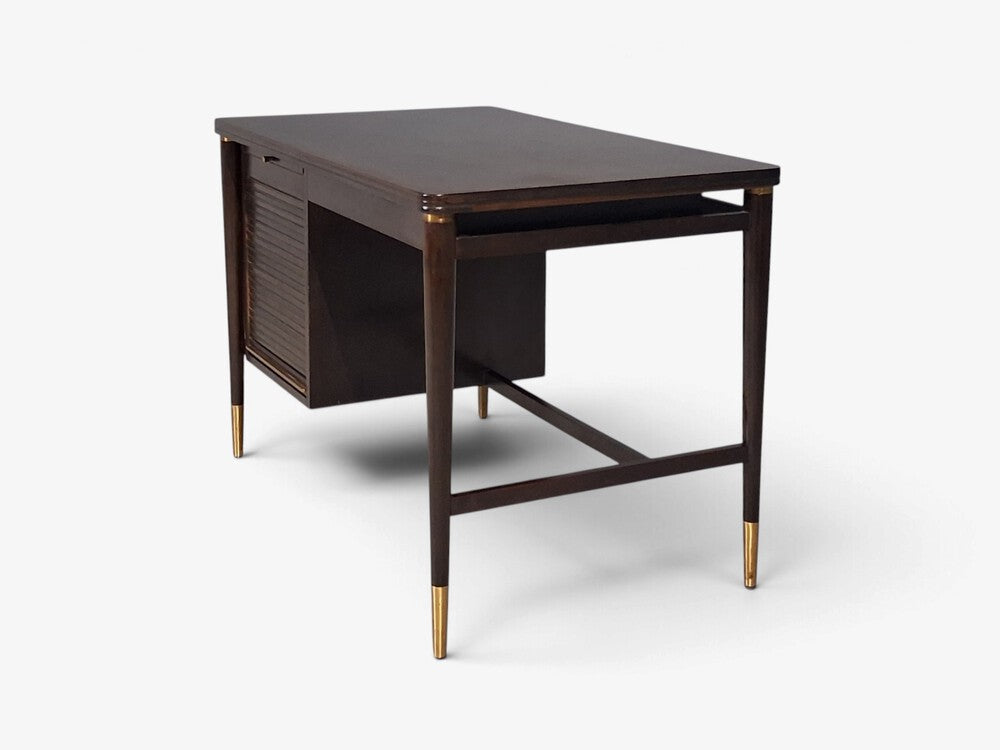 John Widdicomb, American Modern, Tambour Writing Desk, Walnut, Brass, USA, 1960s