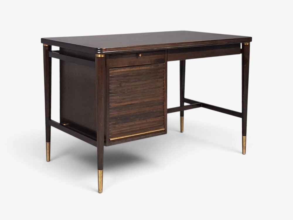 John Widdicomb, American Modern, Tambour Writing Desk, Walnut, Brass, USA, 1960s