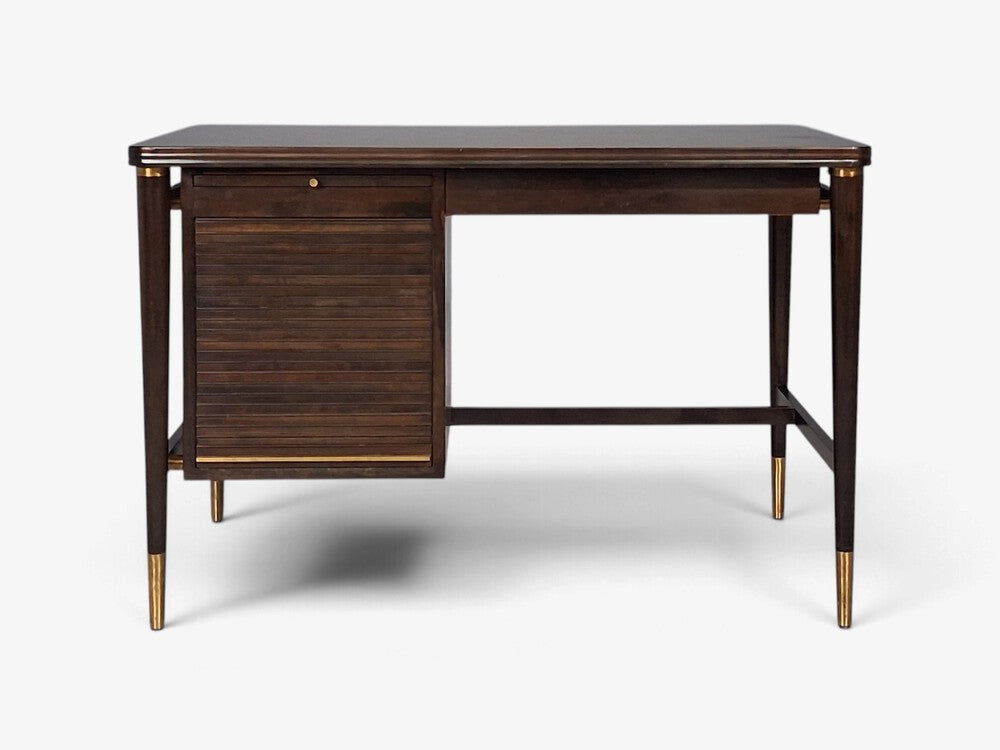 John Widdicomb, American Modern, Tambour Writing Desk, Walnut, Brass, USA, 1960s