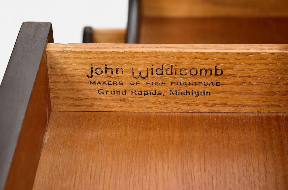 John Widdicomb, American Modern, Tambour Writing Desk, Walnut, Brass, USA, 1960s