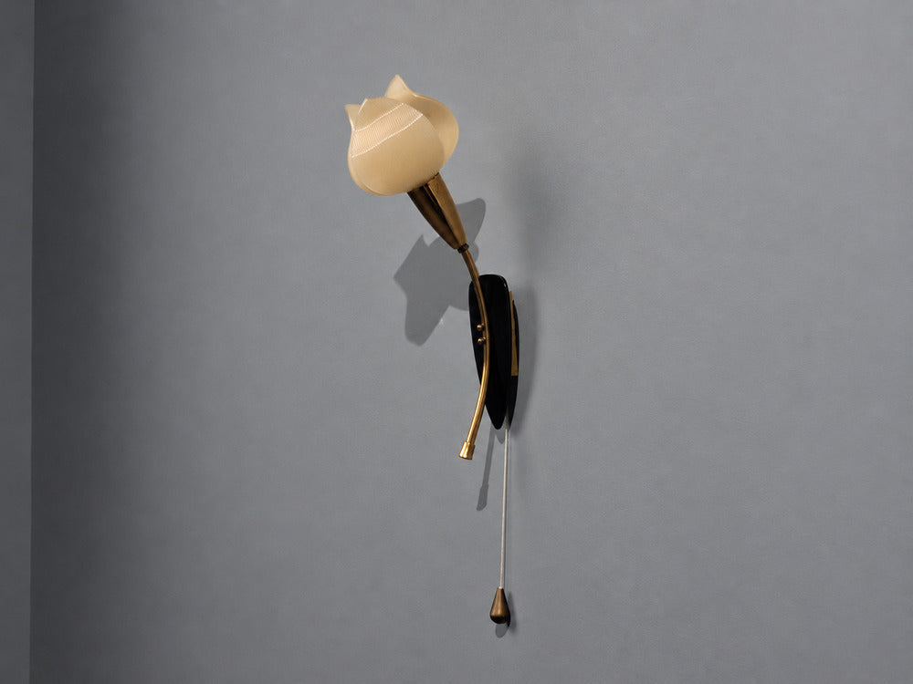 Scandinavian Modern, Tulip Wall Sconce, Brass, Plastic, Sweden, 1950s