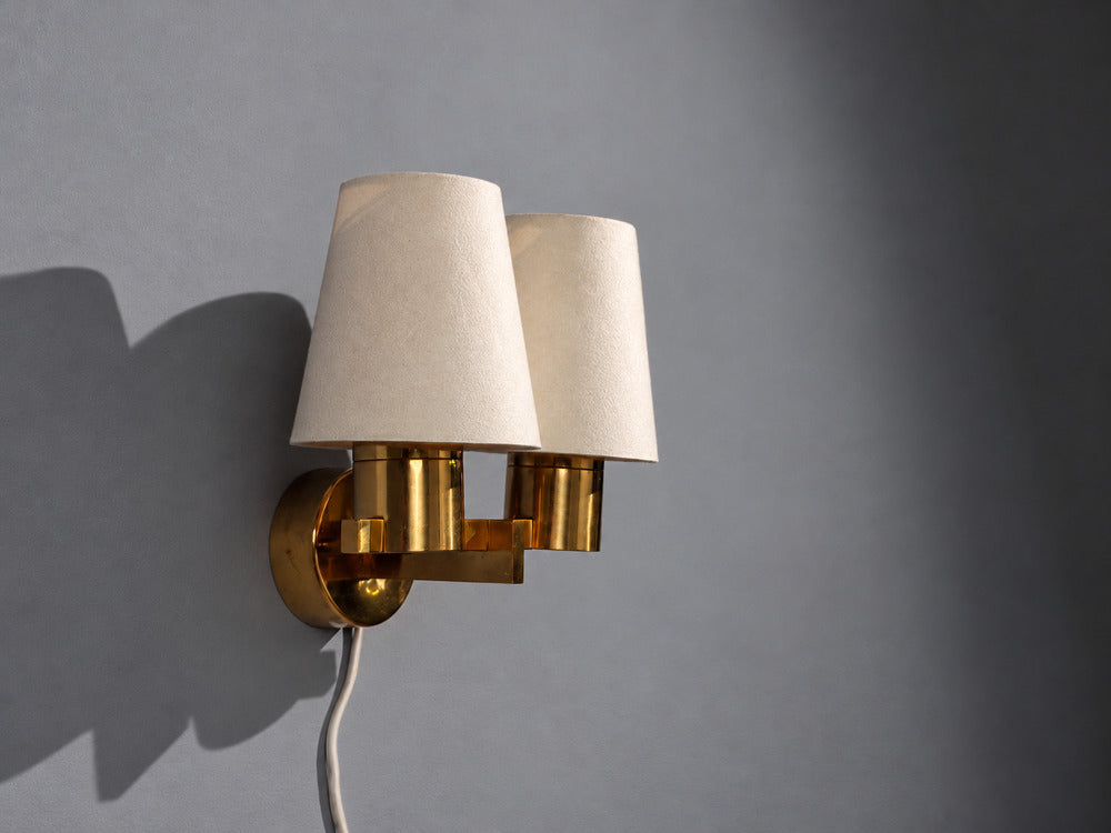 Hans-Agne Jakobsson, Double Arm Wall Sconce, Brass, Sweden, 1960s