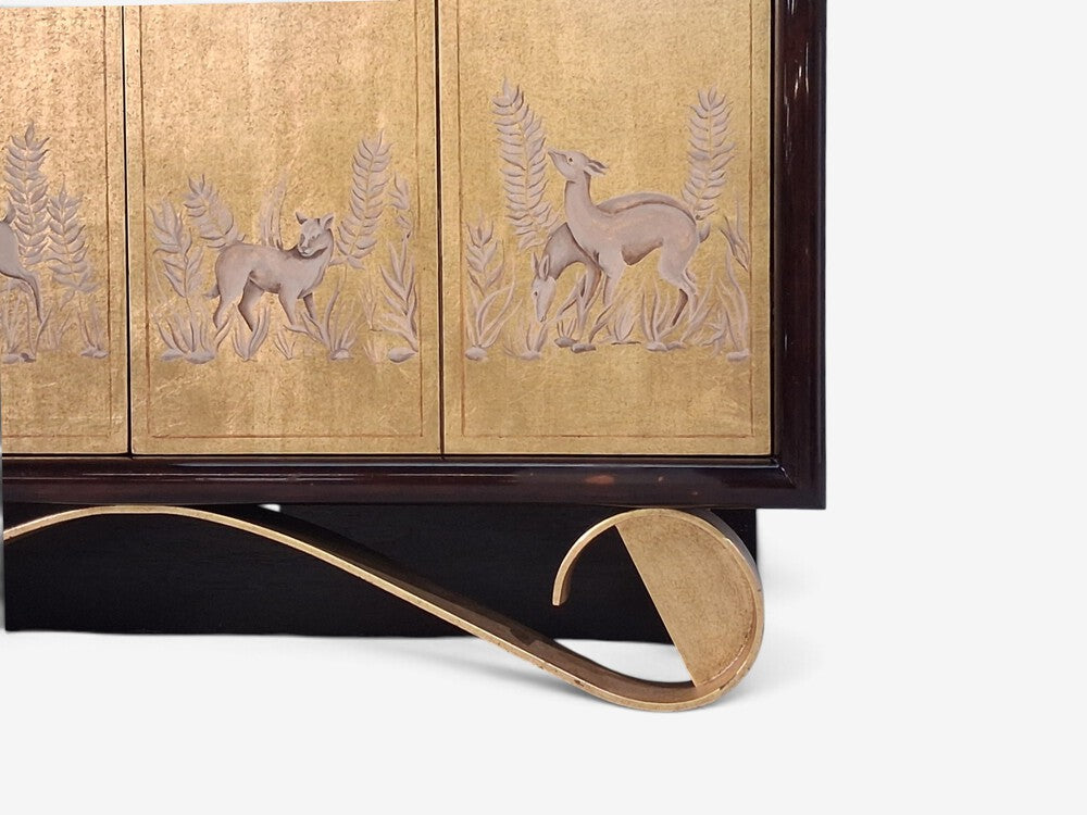 Jean de Merry, Rare Cassetto Cabinet, Gilt Polychrome, Mahogany, France, 2010s