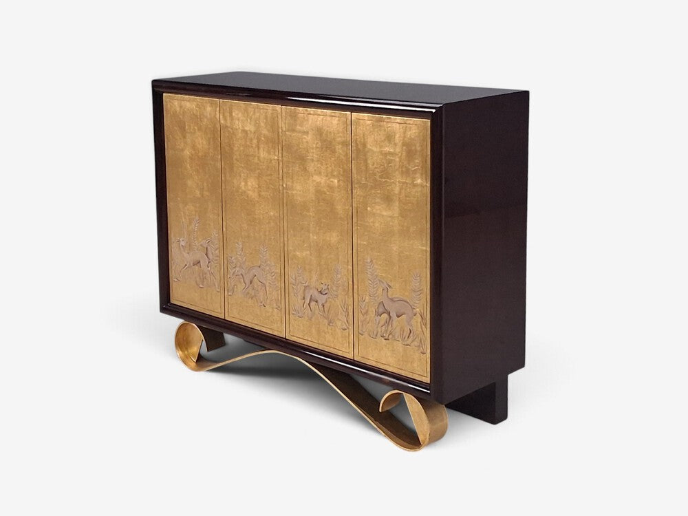 Jean de Merry, Rare Cassetto Cabinet, Gilt Polychrome, Mahogany, France, 2010s
