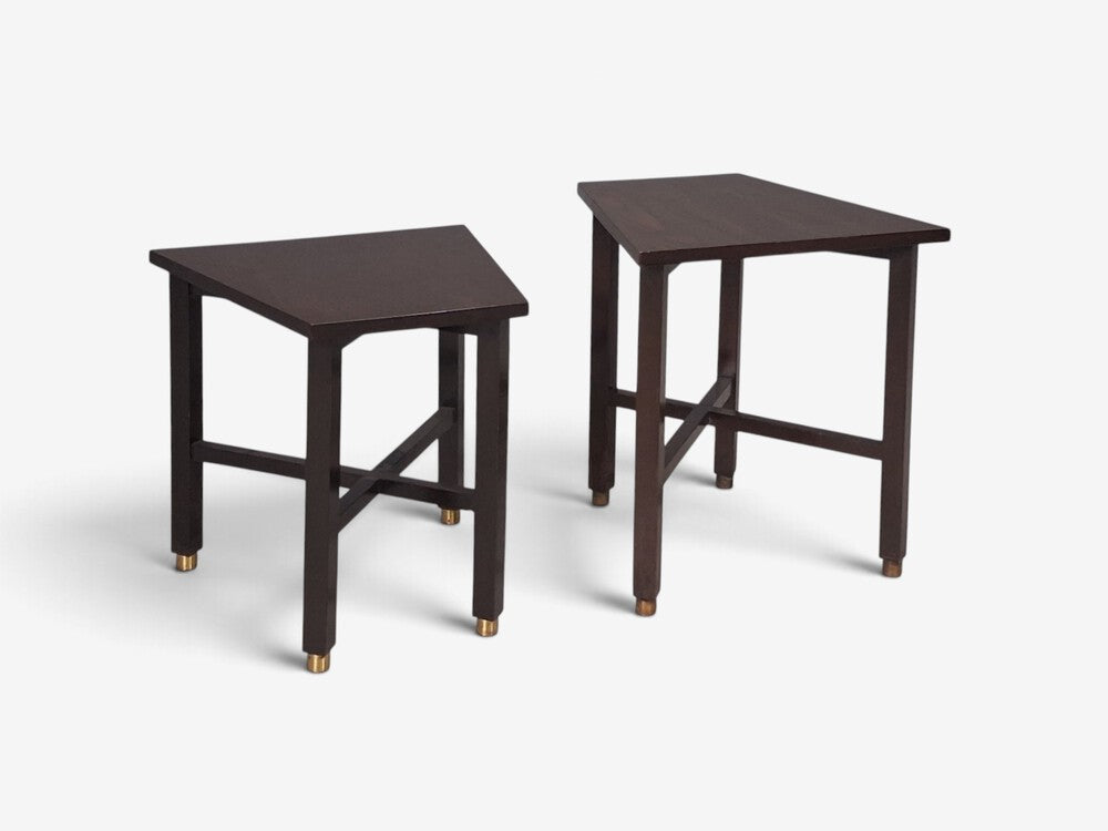 Edward Wormley, Wedge Side Tables, Mahogany, Brass, USA, 1955