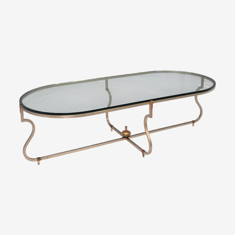 Tommi Parzinger, Unique Coffee Table, Brushed Steel, Glass, USA, 1950s