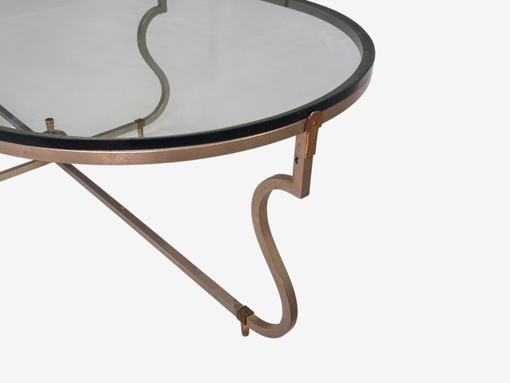 Tommi Parzinger, Unique Coffee Table, Brushed Steel, Glass, USA, 1950s