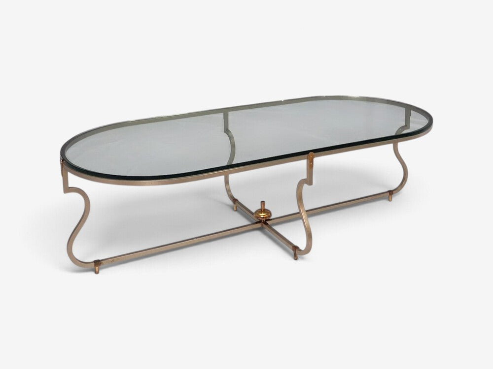 Tommi Parzinger, Unique Coffee Table, Brushed Steel, Glass, USA, 1950s