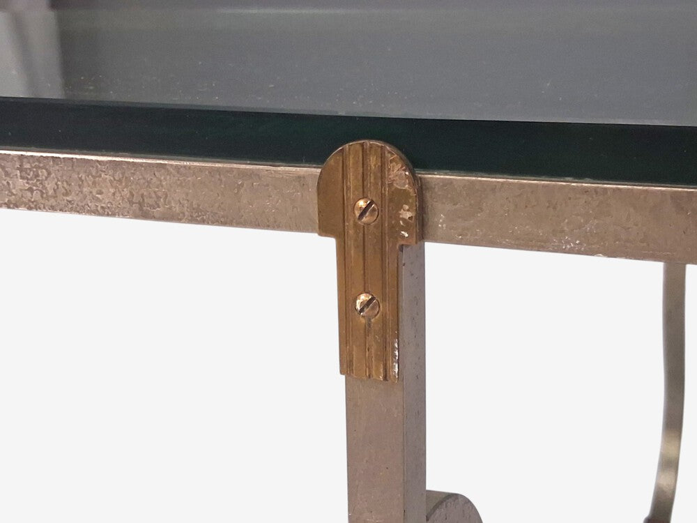 Tommi Parzinger, Unique Coffee Table, Brushed Steel, Glass, USA, 1950s