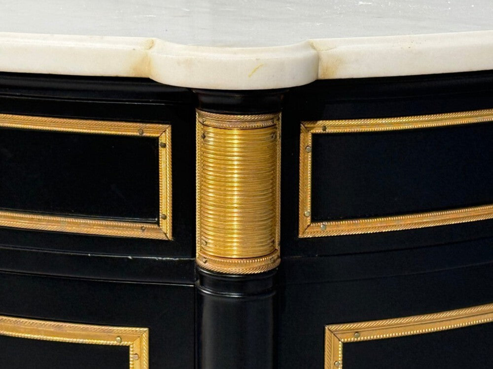 Maison Jansen Style, Louis XVI Bow Front Chest, Ebonized Wood, France, 1900s