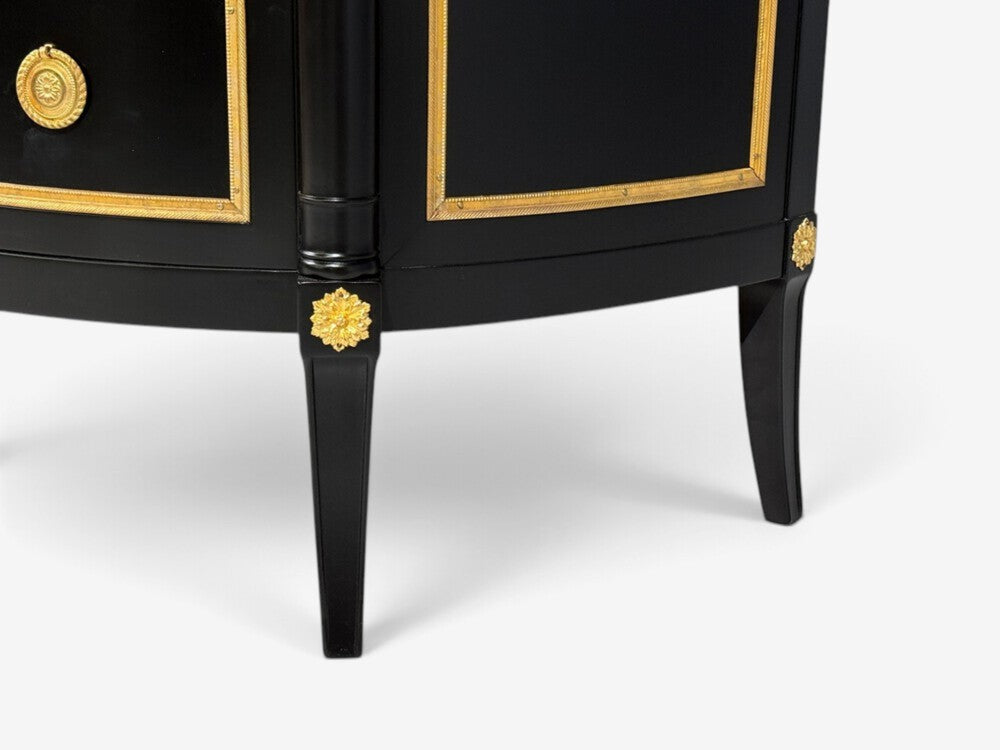 Maison Jansen Style, Louis XVI Bow Front Chest, Ebonized Wood, France, 1900s