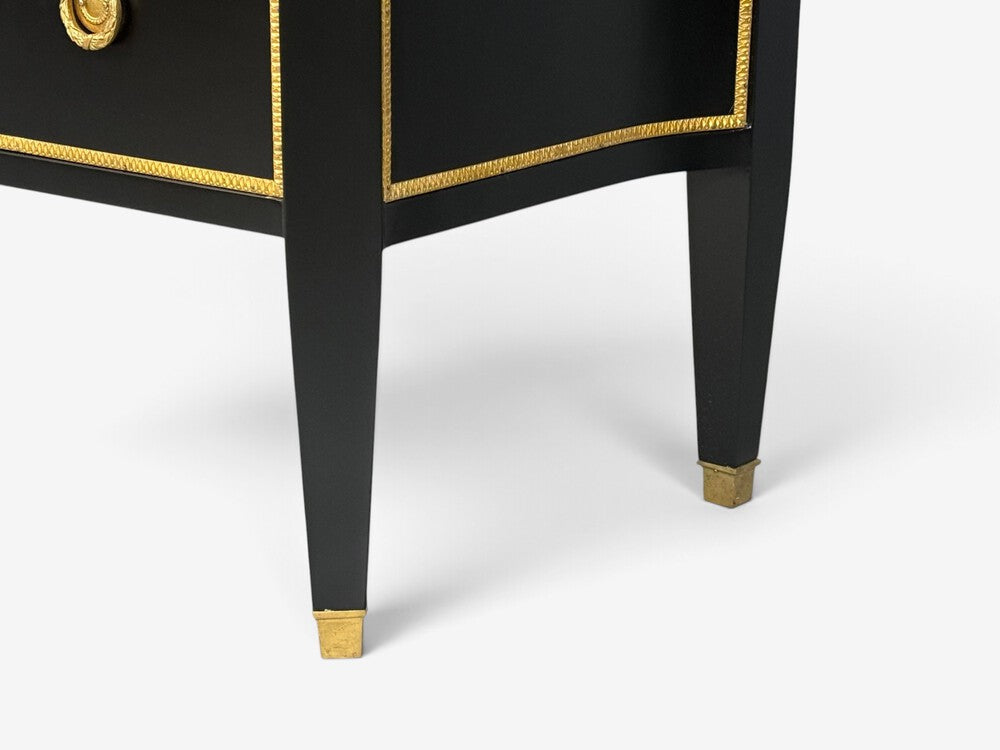 Louis XVI, Hollywood Regency, Commodes, Ebonized, Bronze, Marble, 20th c.