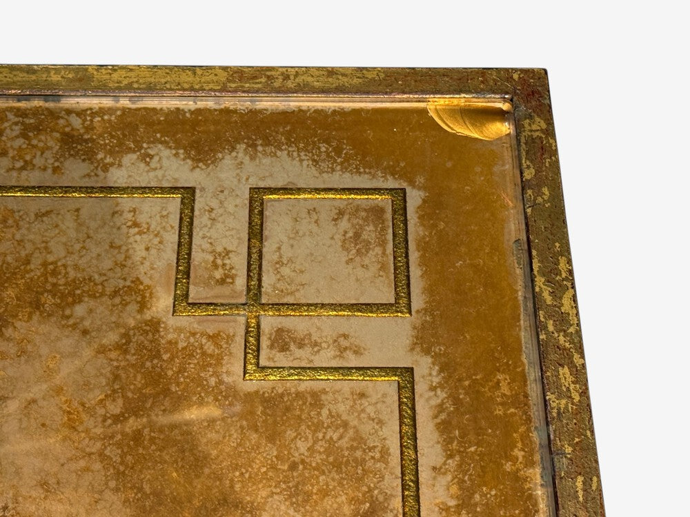 Jacques Quinet Style, Coffee Table, Gold Églomisé Glass, Iron, France, 1960s
