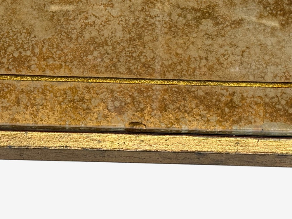 Jacques Quinet Style, Coffee Table, Gold Églomisé Glass, Iron, France, 1960s