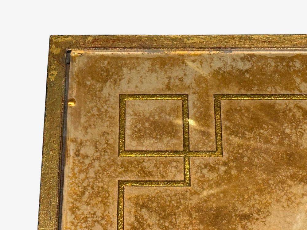 Jacques Quinet Style, Coffee Table, Gold Églomisé Glass, Iron, France, 1960s