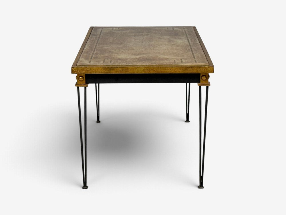 Jacques Quinet Style, Coffee Table, Gold Églomisé Glass, Iron, France, 1960s